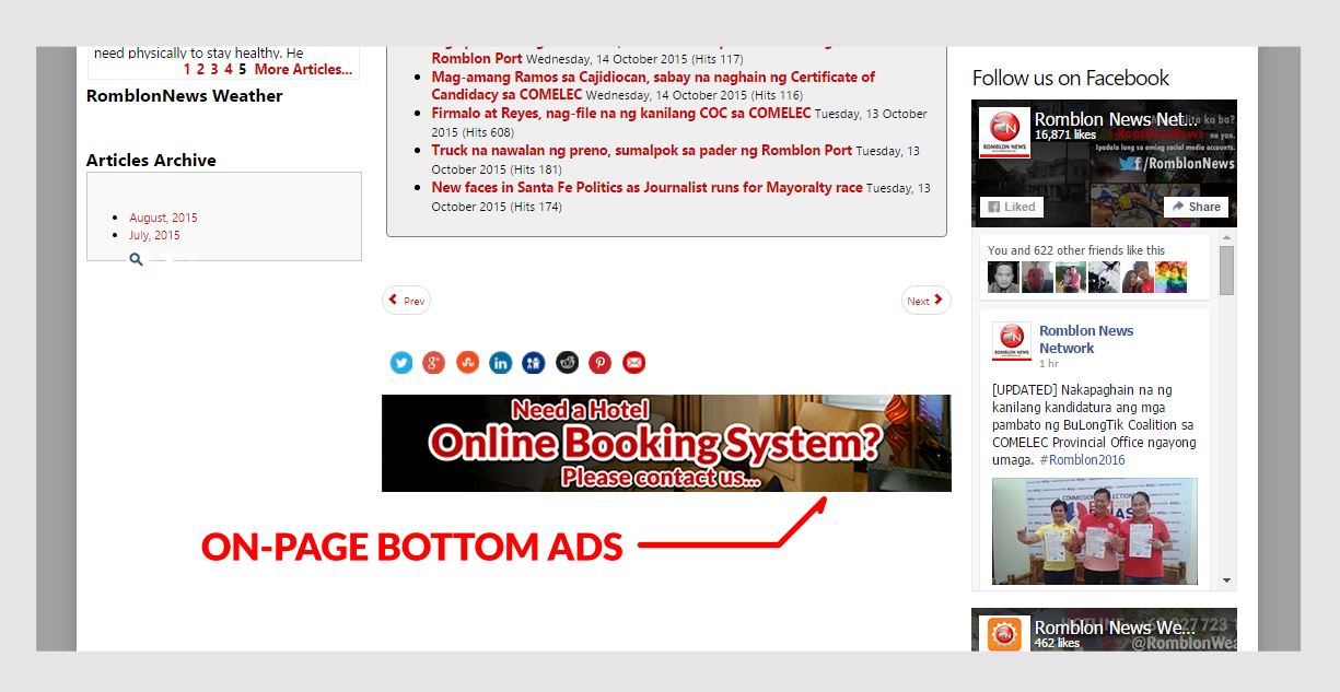 on page bottom ads